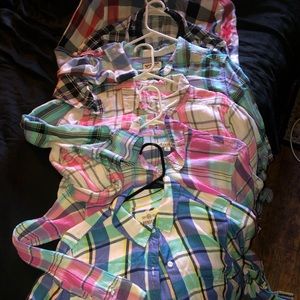 Flannel collared shirts, pockets, button down